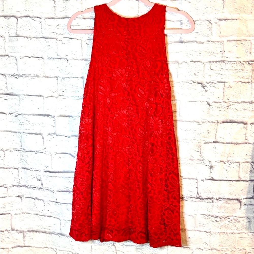 🔵Lace Vibrant Red Lace Sleeveless Dress - Picture 5 of 7